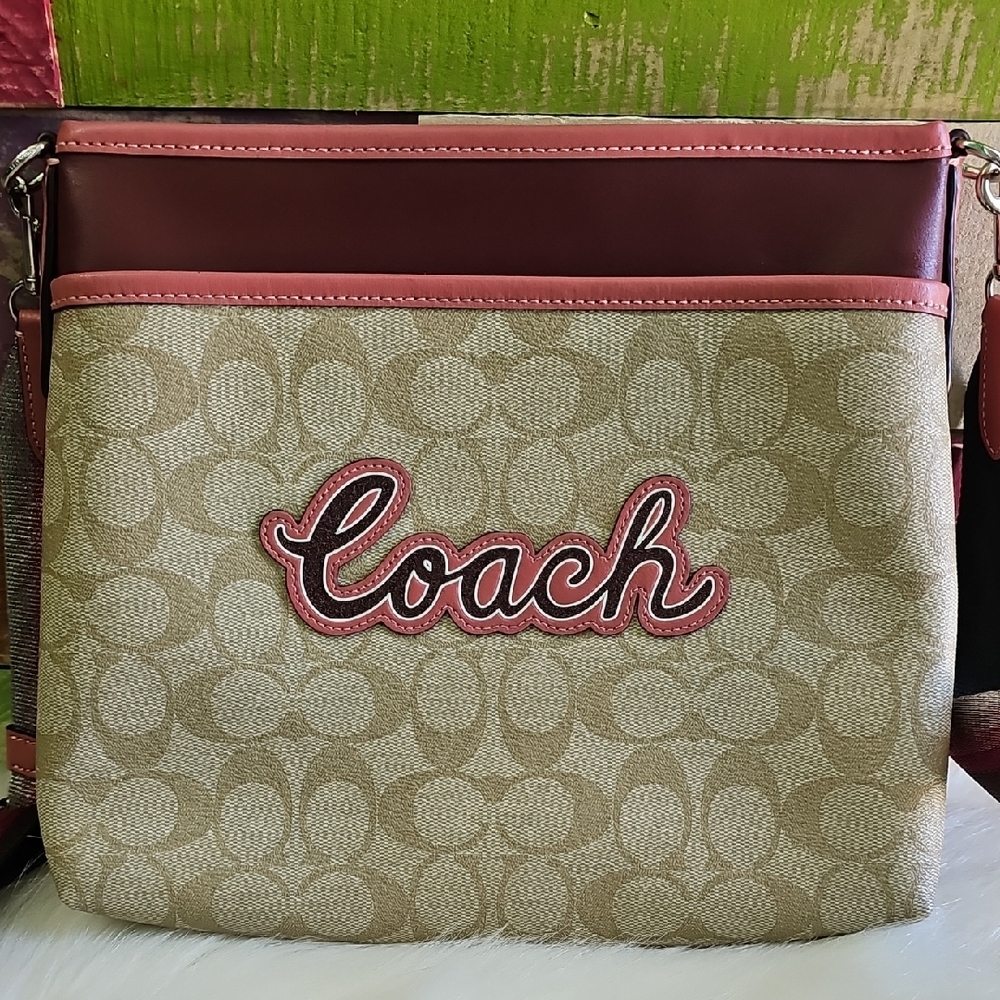 Coach Crossbody Pink, Tan & Red Like New - Picture 2 of 10